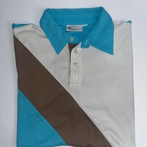 Phresh Blue,‎ White & Brown Polo, Medium, Short Sleeve, Button Collar